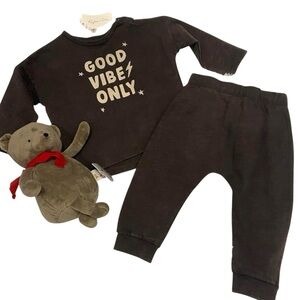 NWTS- Rylee + Cru/Good Vibes Only Brown Outfit/Pants and top, Sz 12-18 months
